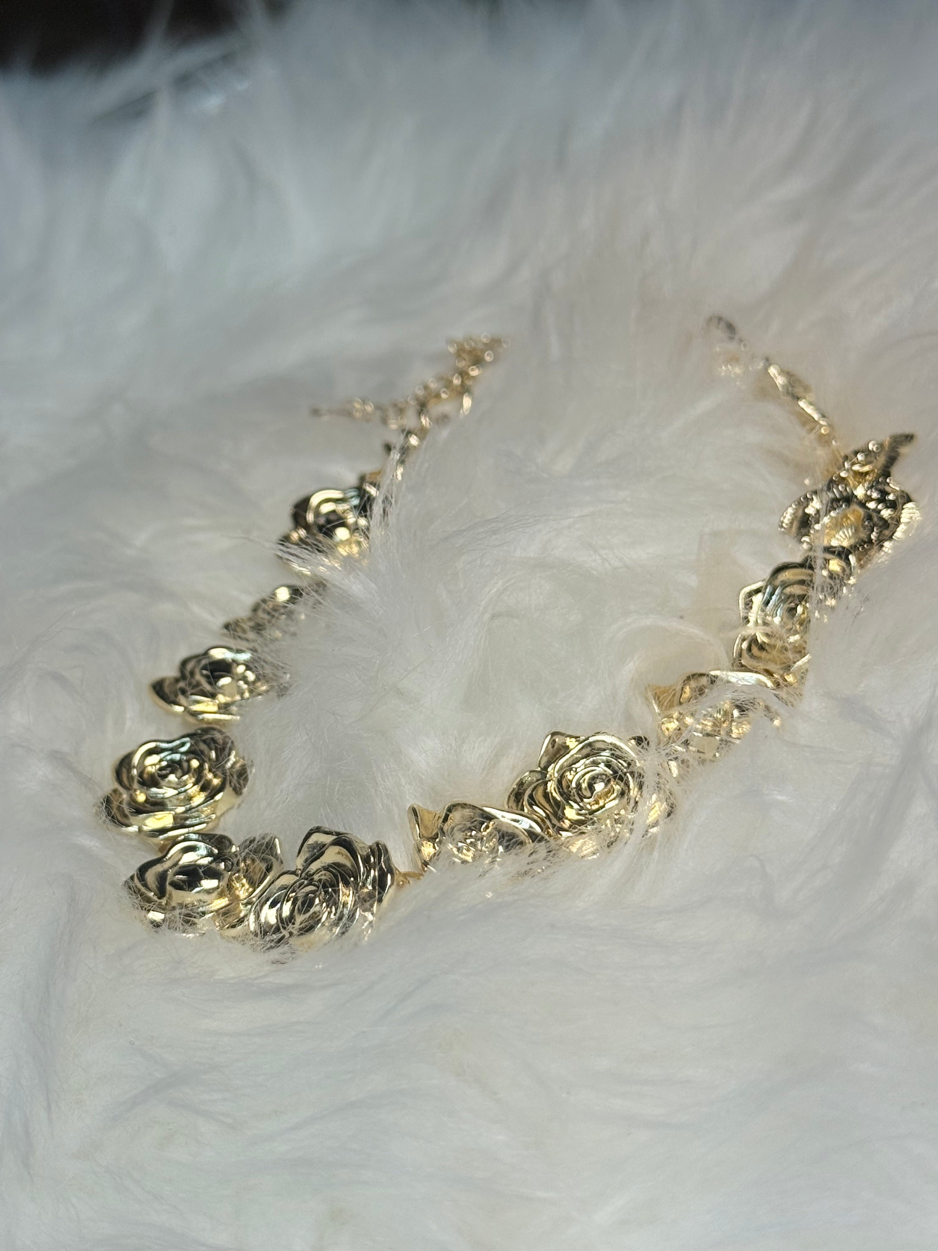Golden Rose Statement Choker Necklace