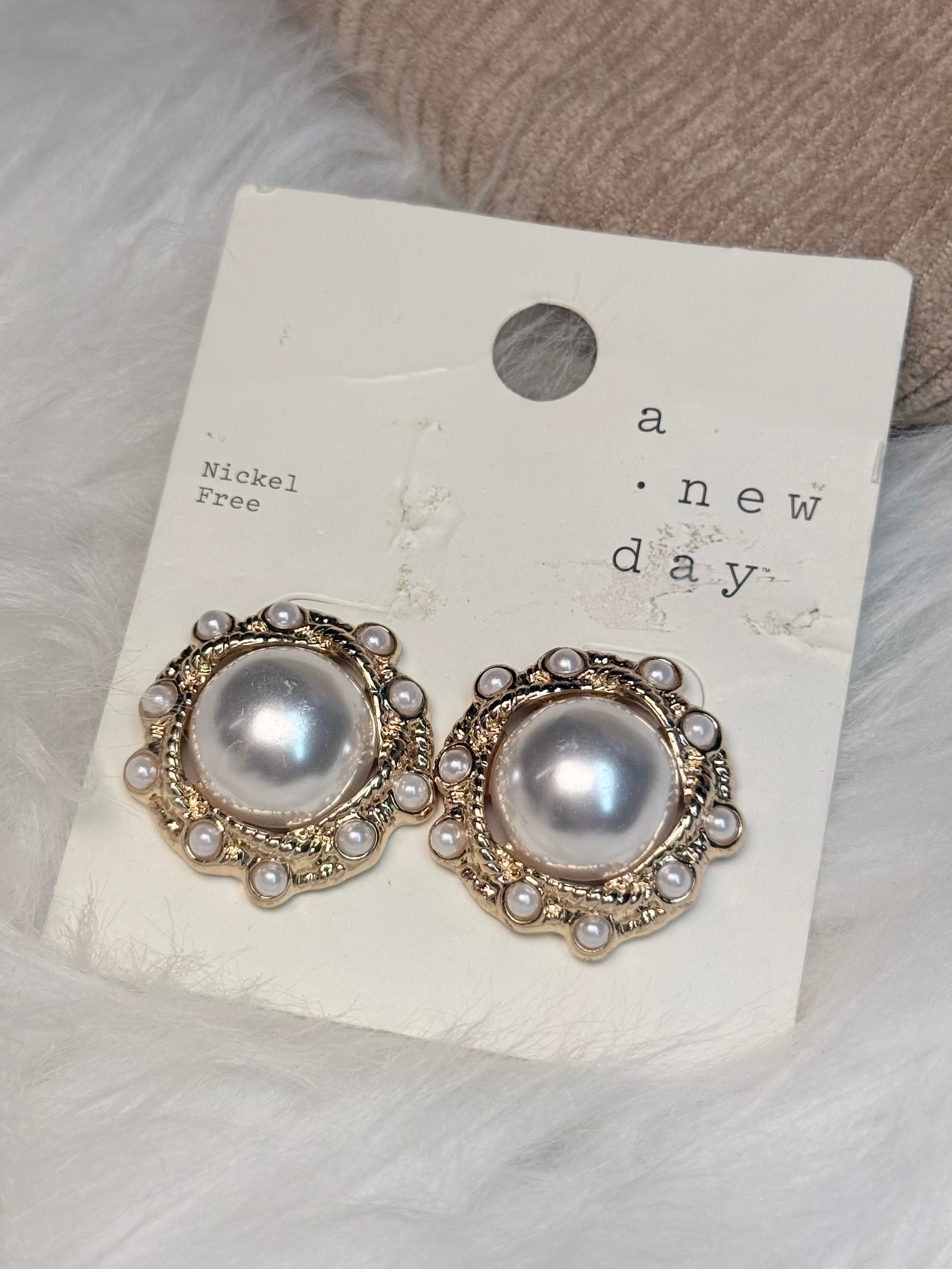 Vintage Pearl Statement Stud Earrings