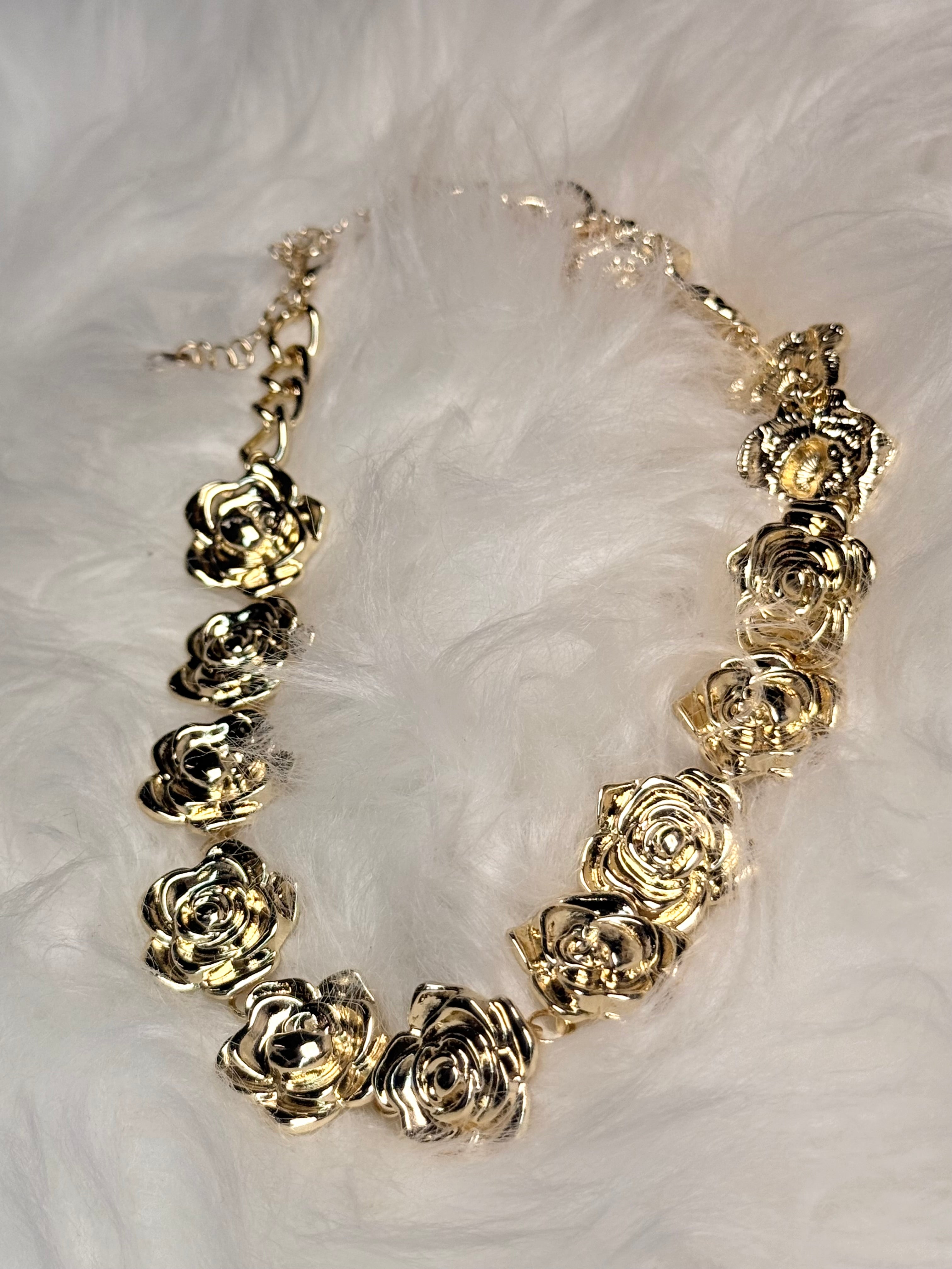 Golden Rose Statement Choker Necklace