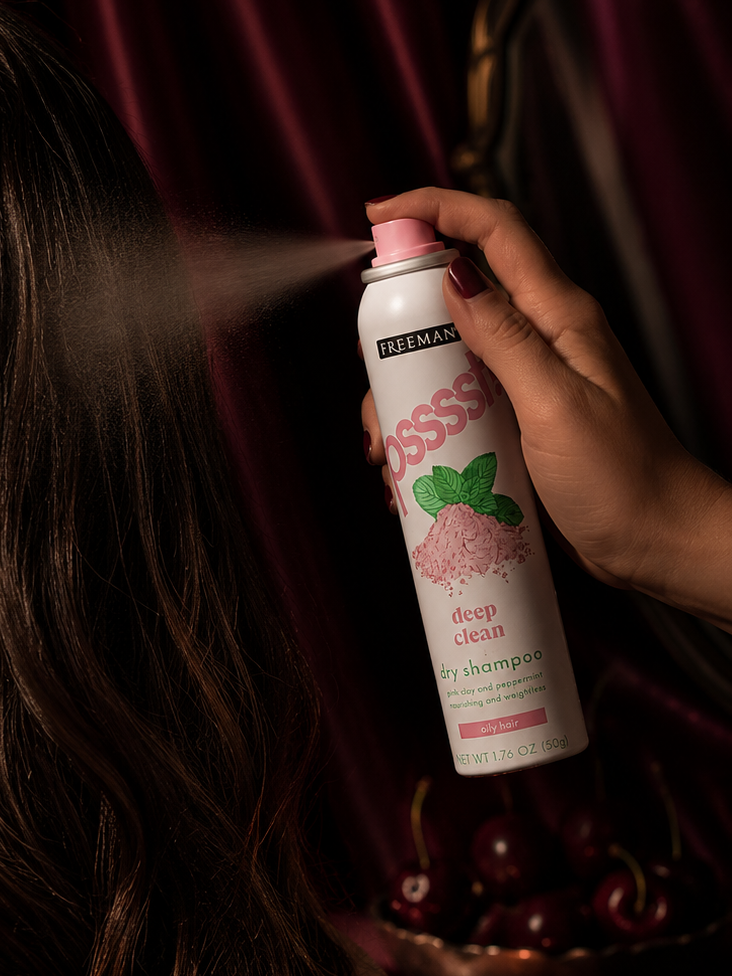 Freeman Psssst! Deep Clean Dry Shampoo – Pink Clay & Peppermint | Travel Size 1.76 oz